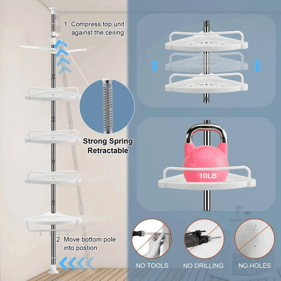 4 Tier Bathroom Corner Shelf with Towel Holder