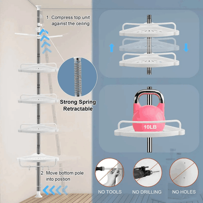 4 Tier Bathroom Corner Shelf with Towel Holder