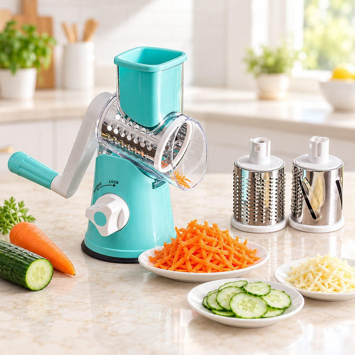 Tabletop Drum 3-in-1 Vegetable Cutter & Rotary Cheese Grater
