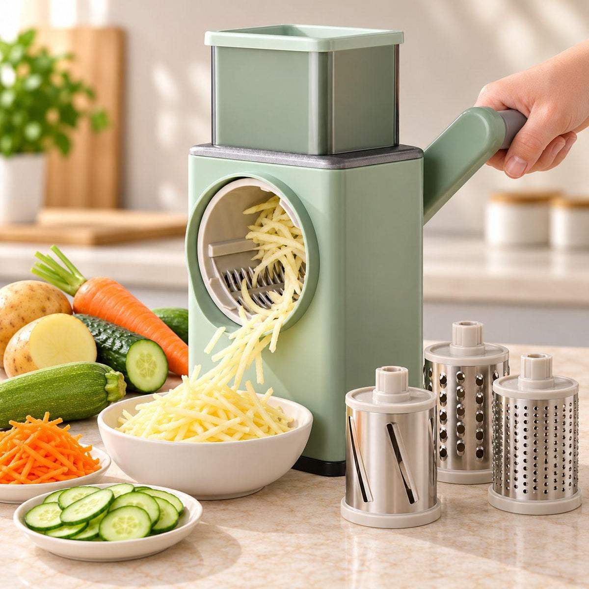 Multifunctional Rotary Vegetable Cutter 3 In 1 Shredder , slicer and grinder