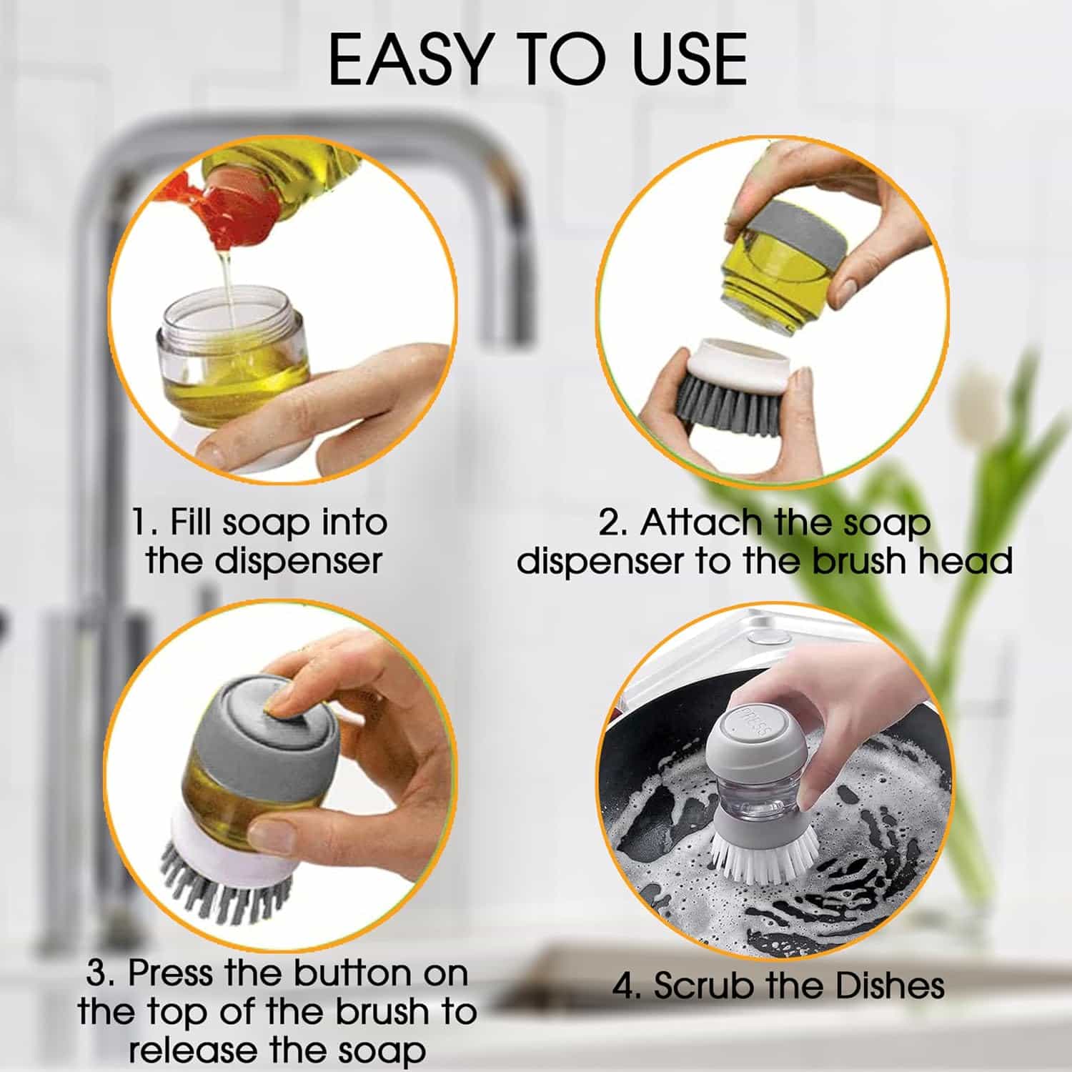 Dish Brush with Soap Dispenser - Makfoul