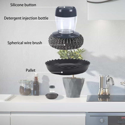 Dish Brush with Soap Dispenser - Palm Steel Brush - Makfoul