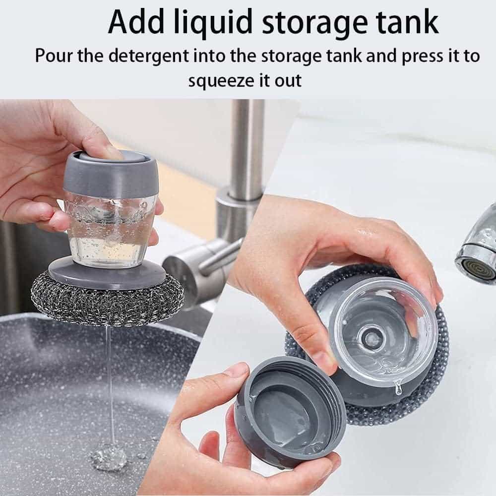 Dish Brush with Soap Dispenser - Palm Steel Brush - Makfoul